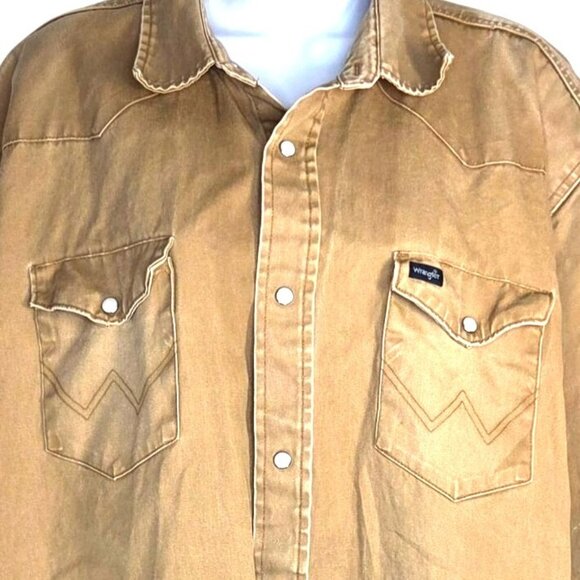 Wrangler Vintage Tan Pearl Snap Long Sleeve Western Cowboy Work Shirt Men's 2XT - Picture 3 of 7